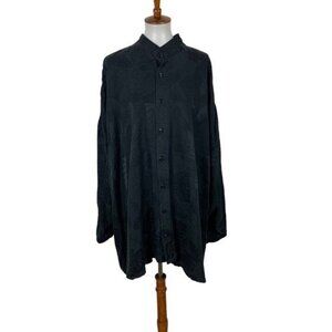 WIS Silk Top One Size Black Long Sleeve Oversized Lagenlook Artsy Boho